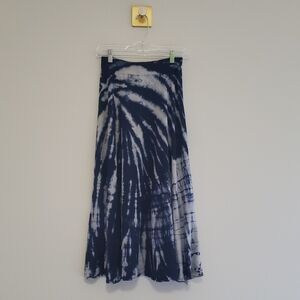 Tryst Vintage Tie-Dye Maxi Skirt Small Navy Blue White Boho Lightweight Stretchy
